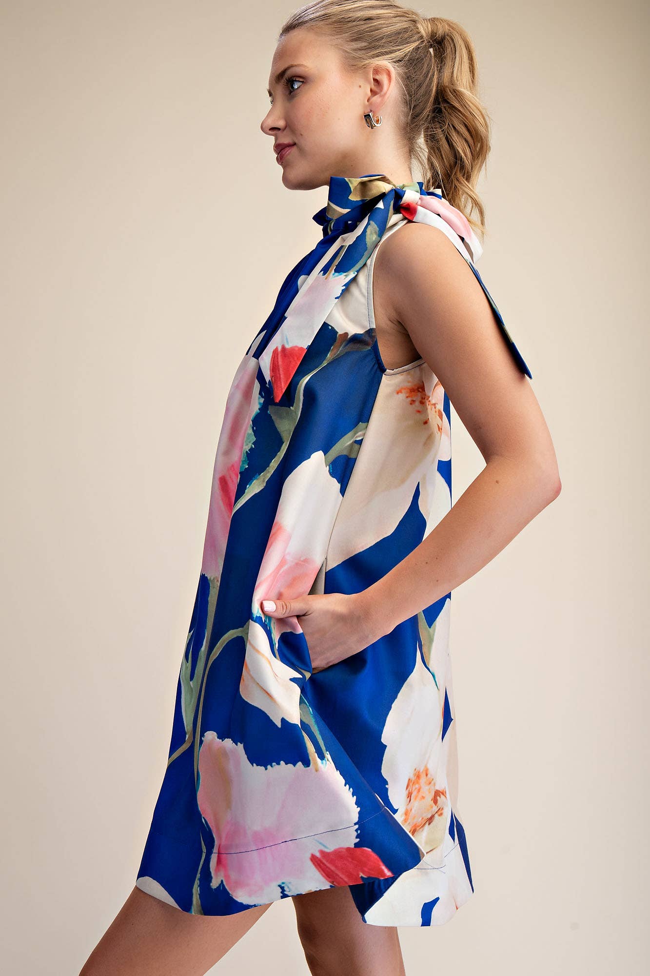 Flora Luxe Tie-Neck Mini Dress