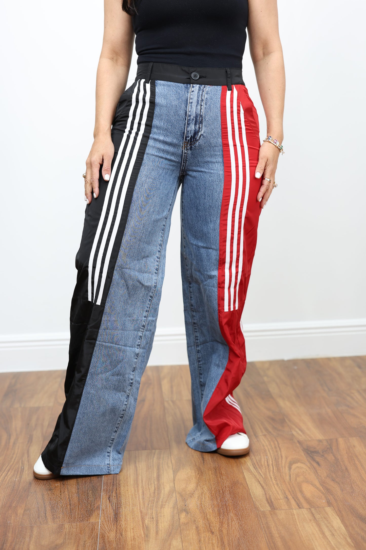 Denim Black & Red Jeans