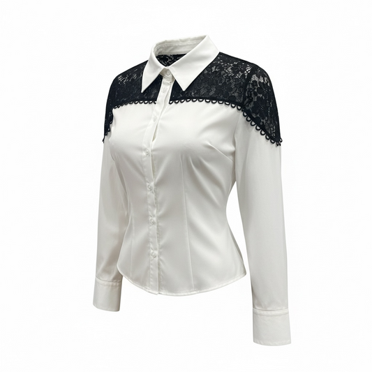 Midnight Lace Contrast Blouse