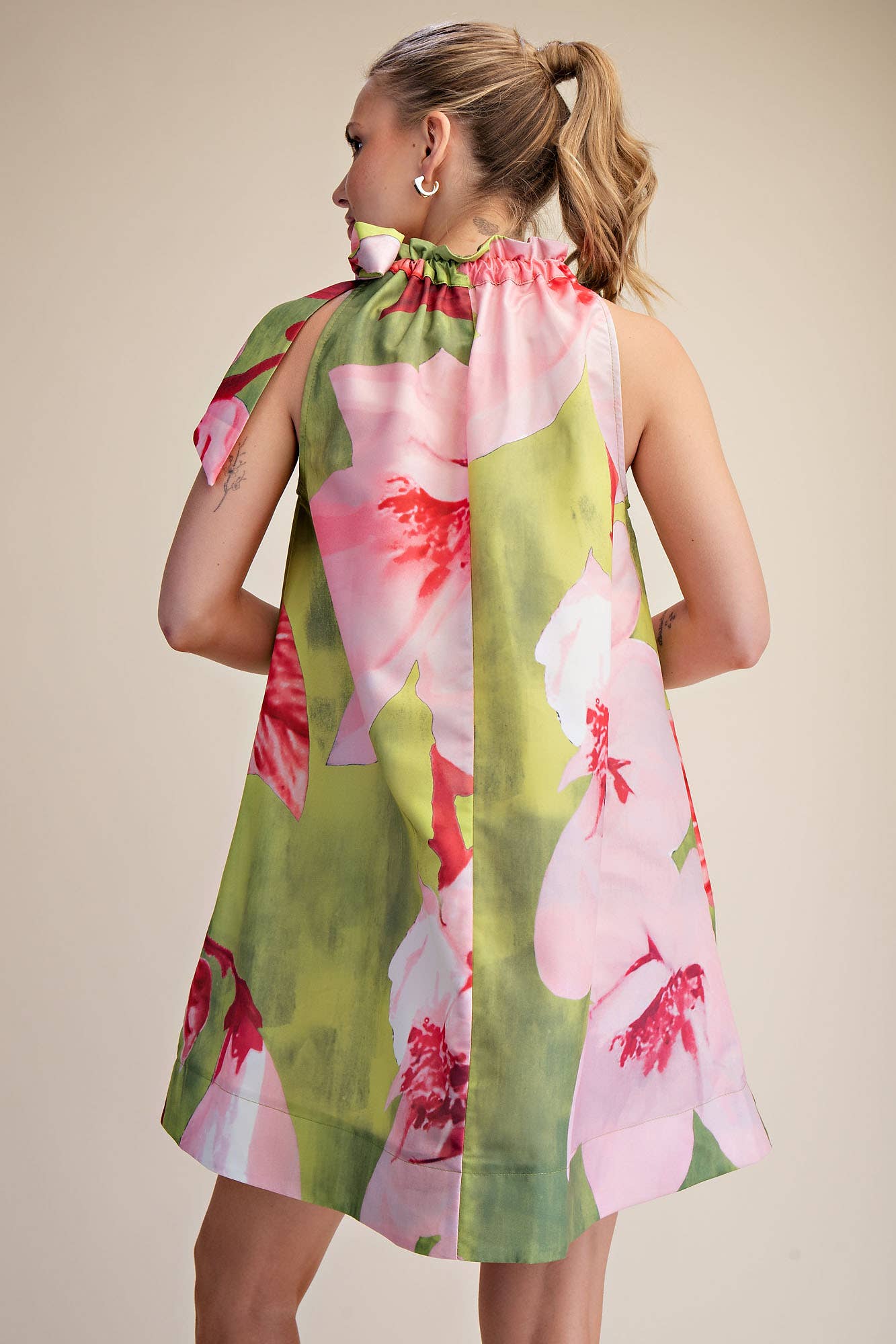 Flora Luxe Tie-Neck Mini Dress