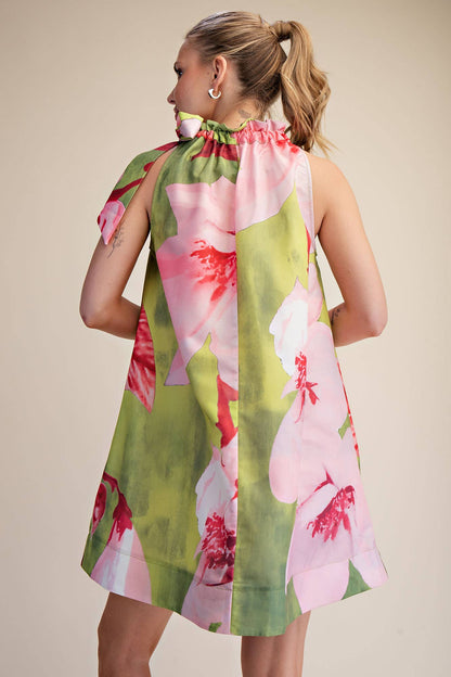 Flora Luxe Tie-Neck Mini Dress