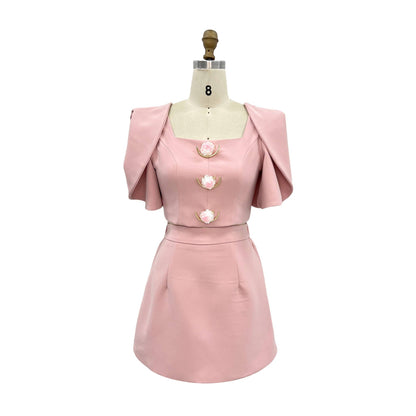 Floral Button Crop Top and Mini Skirt Set