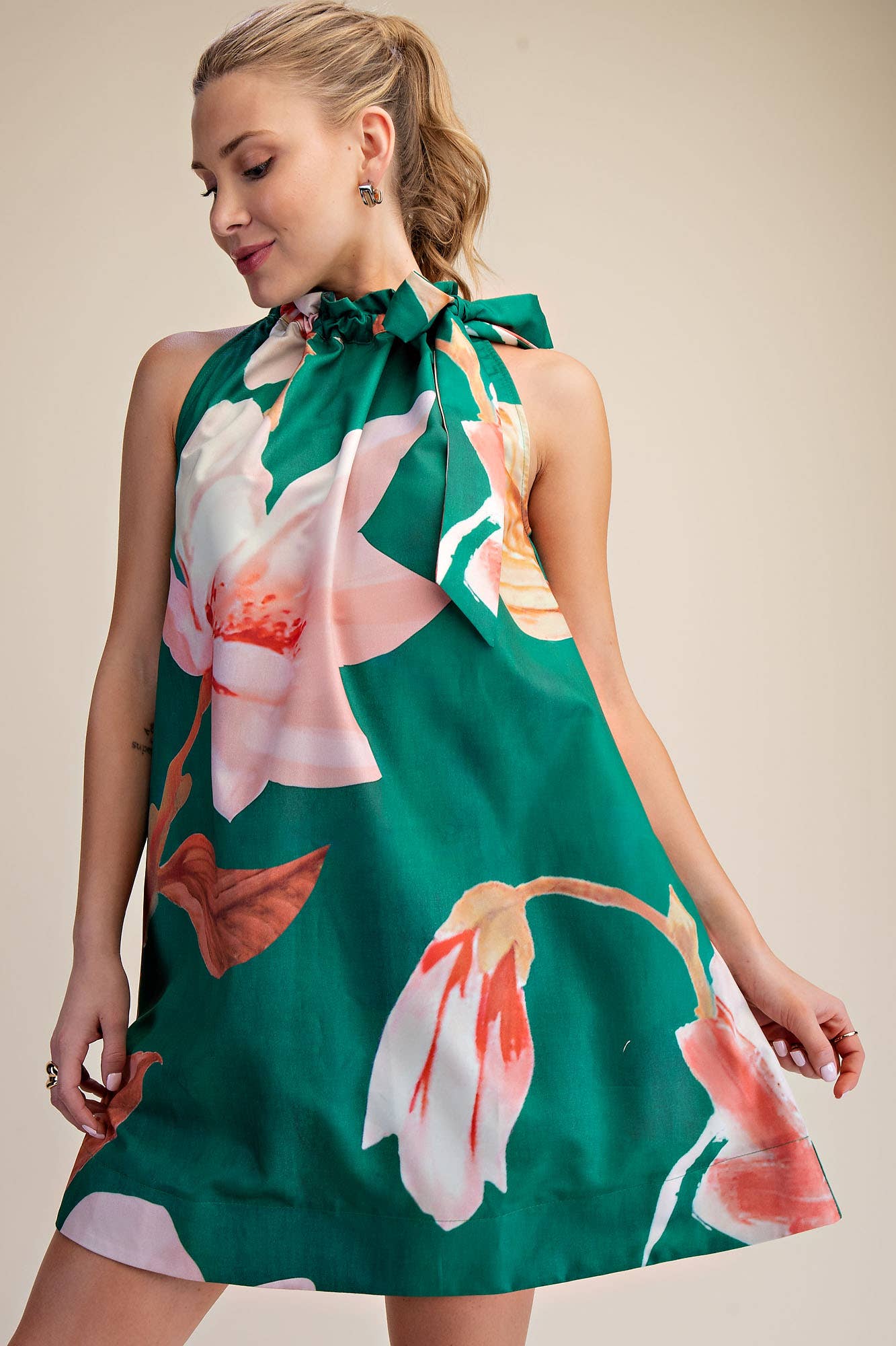 Flora Luxe Tie-Neck Mini Dress