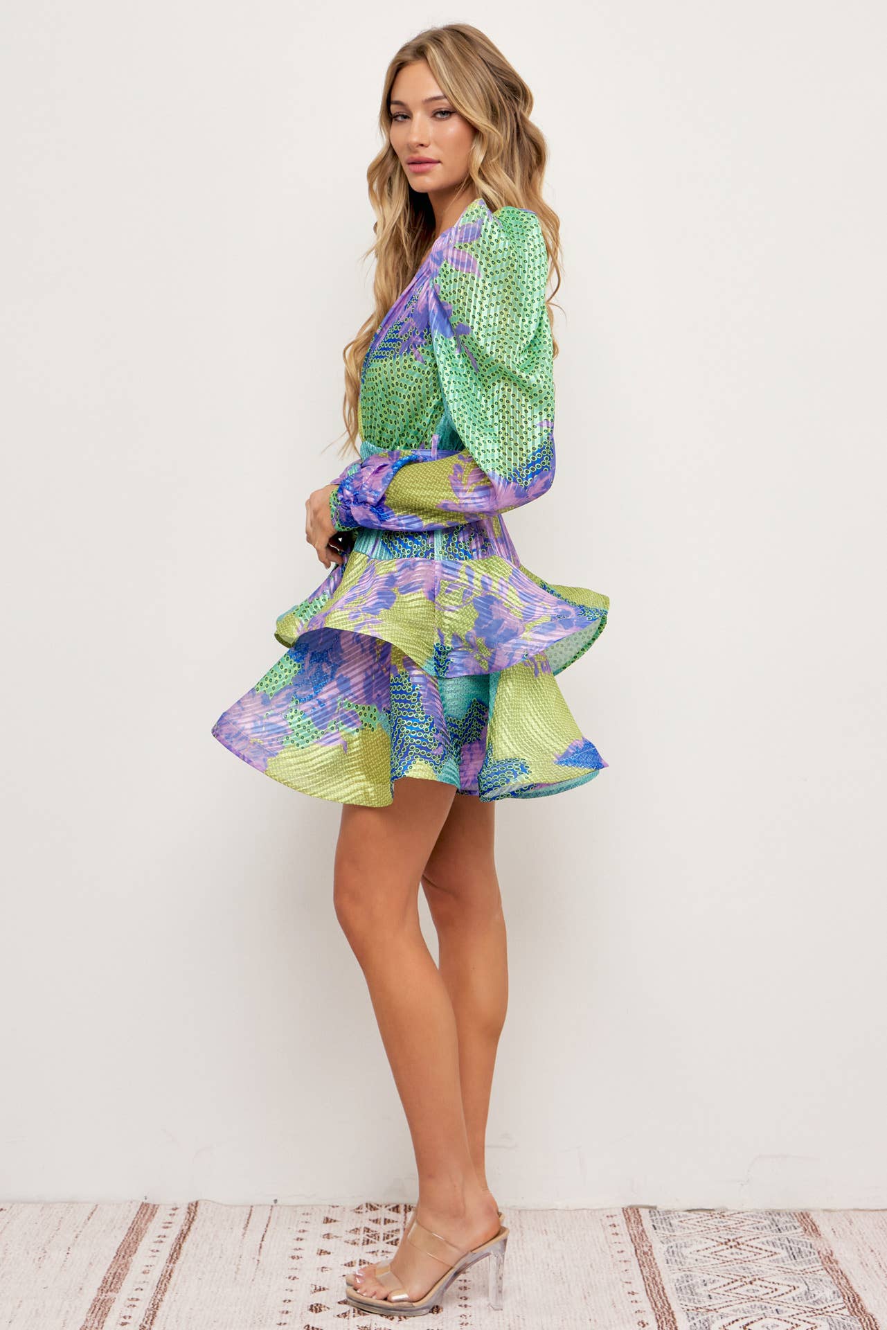 Megan Tiered Flare Dress with Puff Sleeve