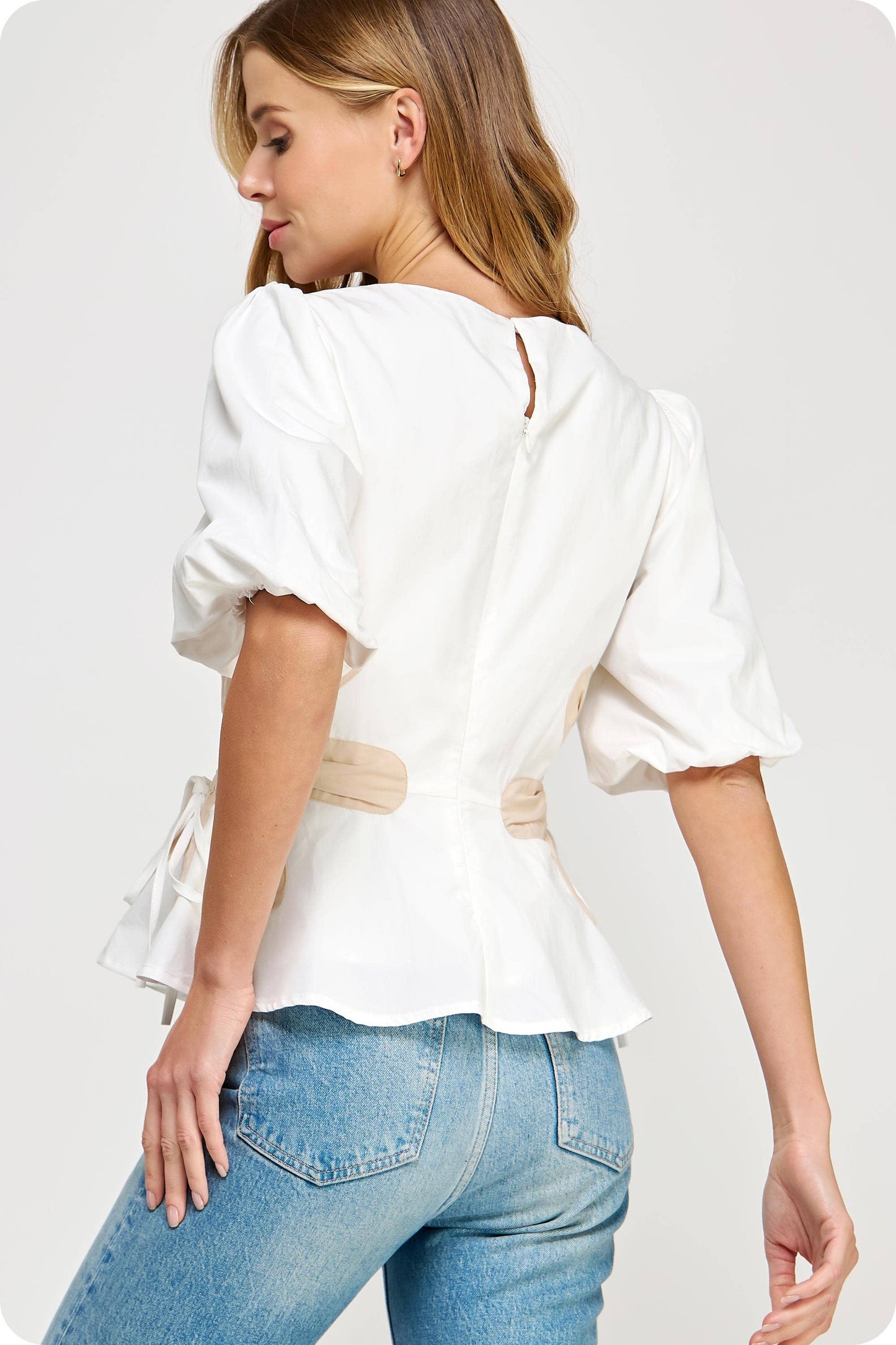 Flower Color-Block Poplin Top