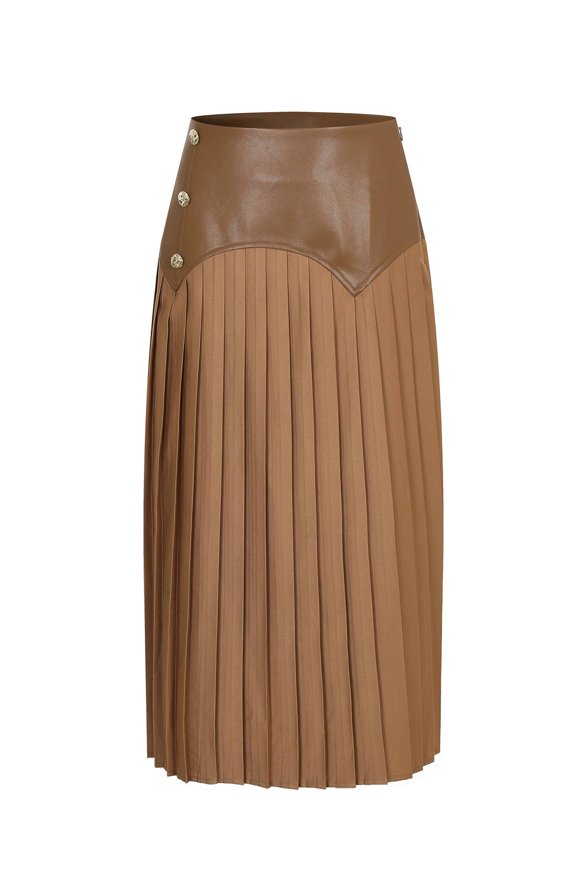 Faux Leather Pleated Midi Skirt
