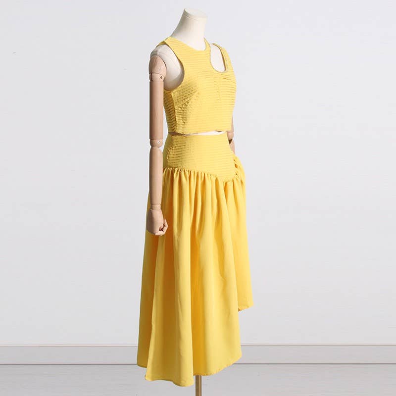 SET083 Sultry Wrap-Top & Pleated Skirt Ensemble