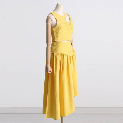 SET083 Sultry Wrap-Top & Pleated Skirt Ensemble