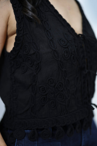 Noir Élan Embroidered Vest