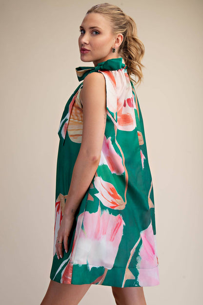 Flora Luxe Tie-Neck Mini Dress
