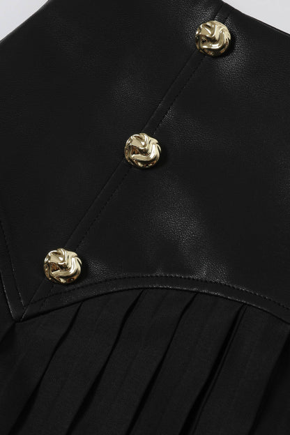 Faux Leather Pleated Midi Skirt