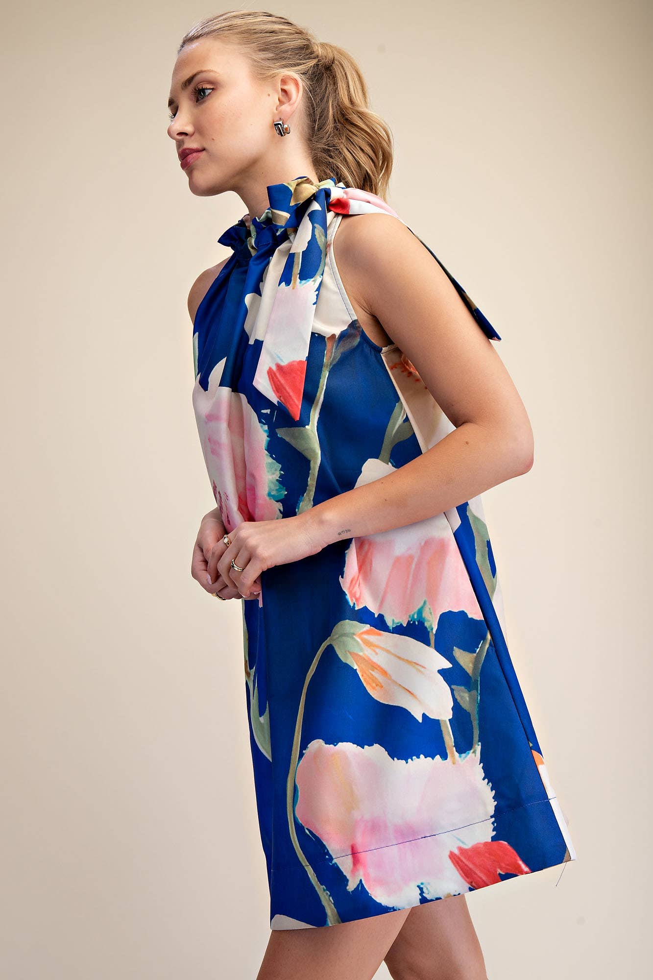Flora Luxe Tie-Neck Mini Dress