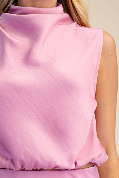 Draping High-Neck Sleeveless Top