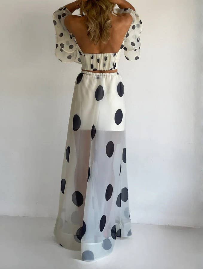 Sexy Strapless Irregular Polka Dot Ruffle Skirt Fashion Set