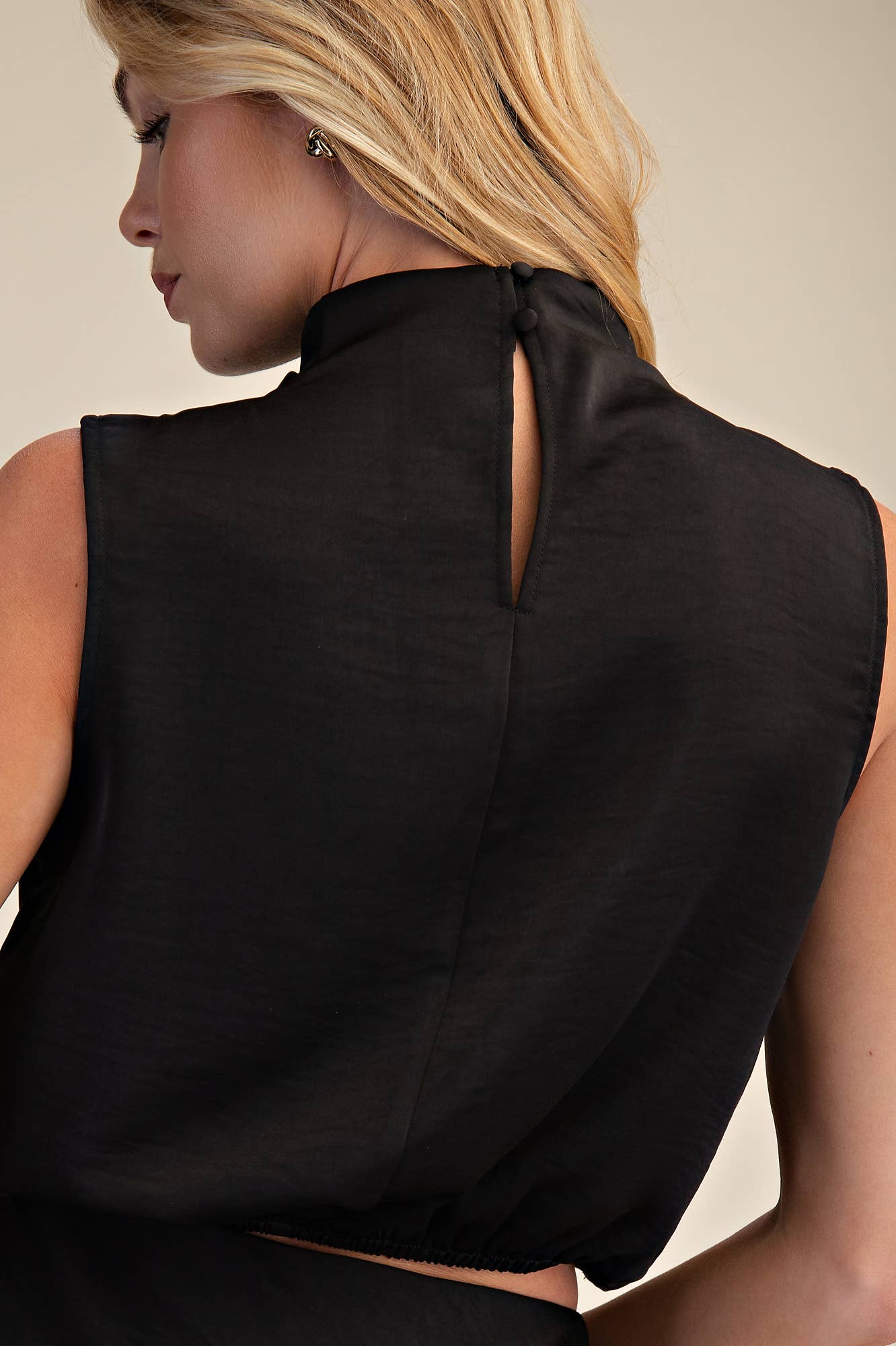 Draping High-Neck Sleeveless Top