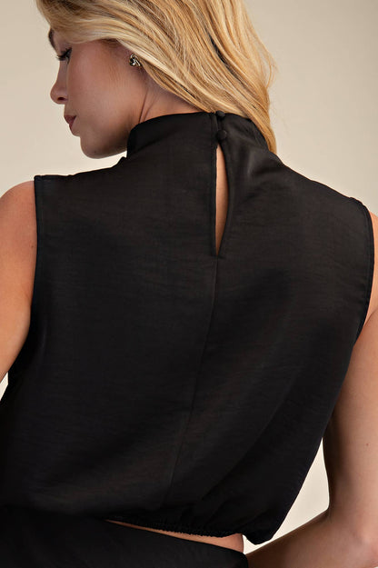 Draping High-Neck Sleeveless Top