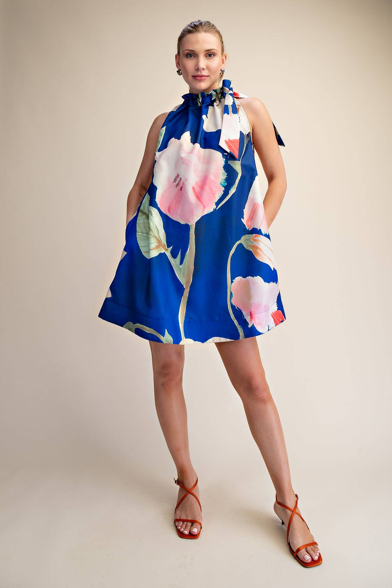 Flora Luxe Tie-Neck Mini Dress