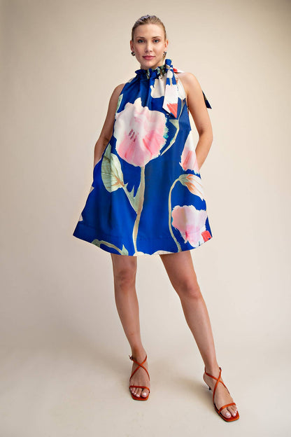 Flora Luxe Tie-Neck Mini Dress
