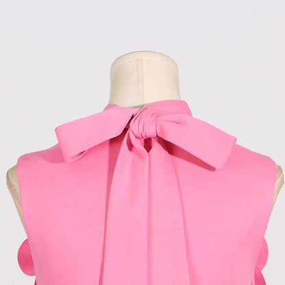 Chic Collar Sleeveless Dress with 3D Flowers