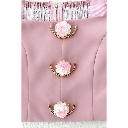 Floral Button Crop Top and Mini Skirt Set