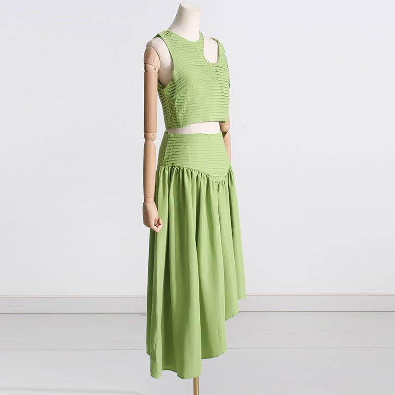 SET083 Sultry Wrap-Top & Pleated Skirt Ensemble