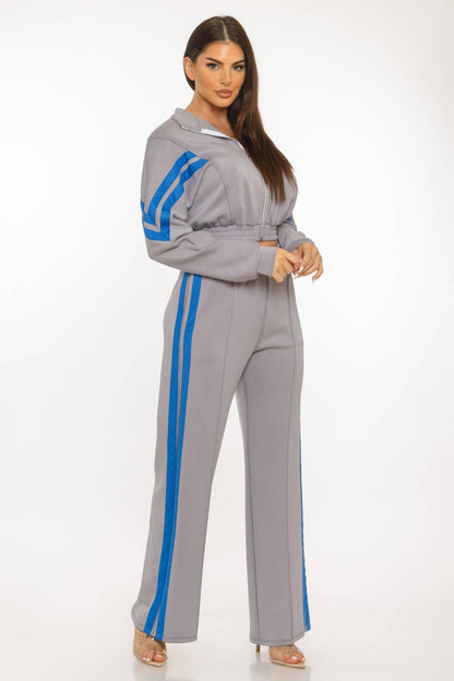 Scuba Sports Mesh Tape Front Zip Up Jacket And Pants Set