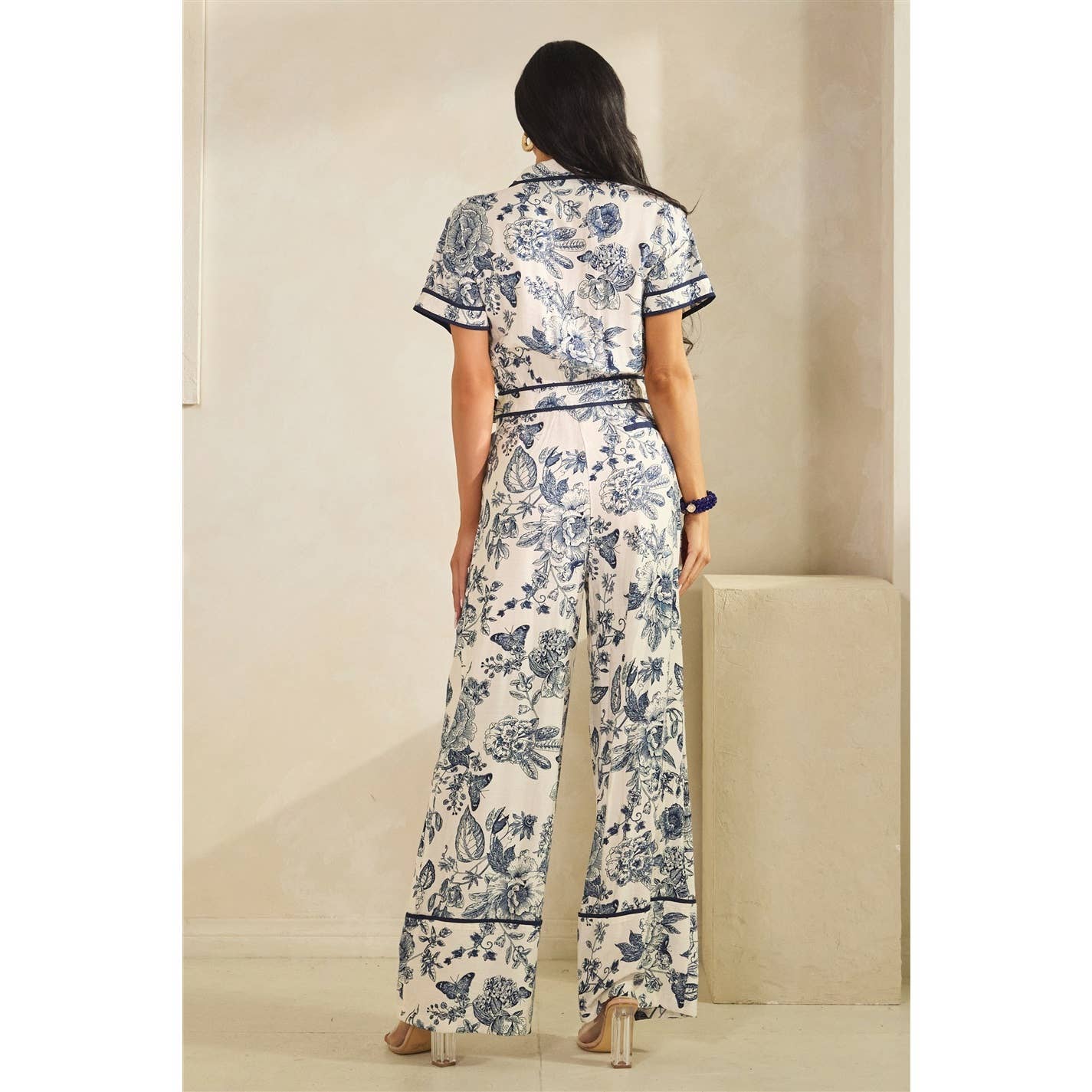FLORAL PRINT FRONT BUTTON DOWN JUMPSUIT