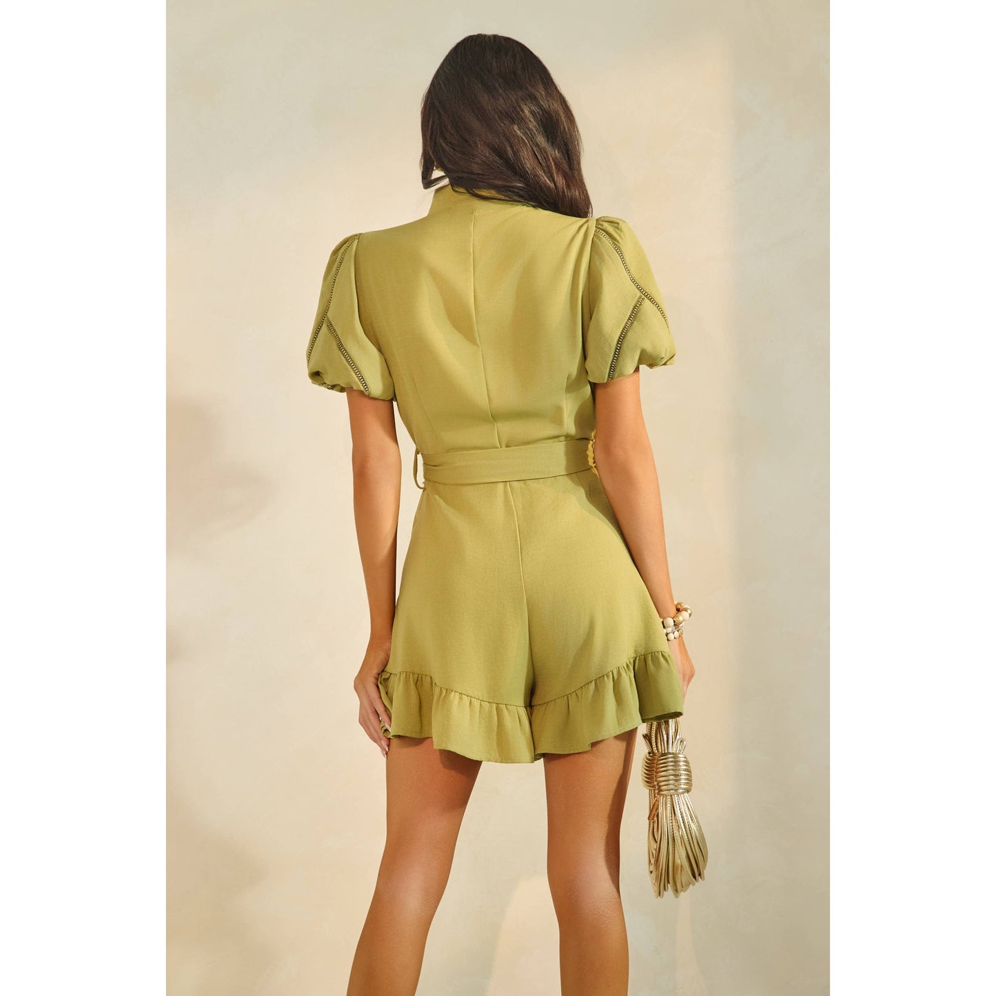 PUFF SLEEVE EYELET DETAIL ROMPER