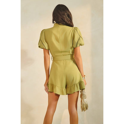 PUFF SLEEVE EYELET DETAIL ROMPER