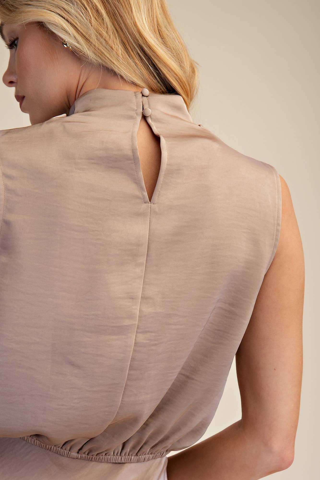 Draping High-Neck Sleeveless Top