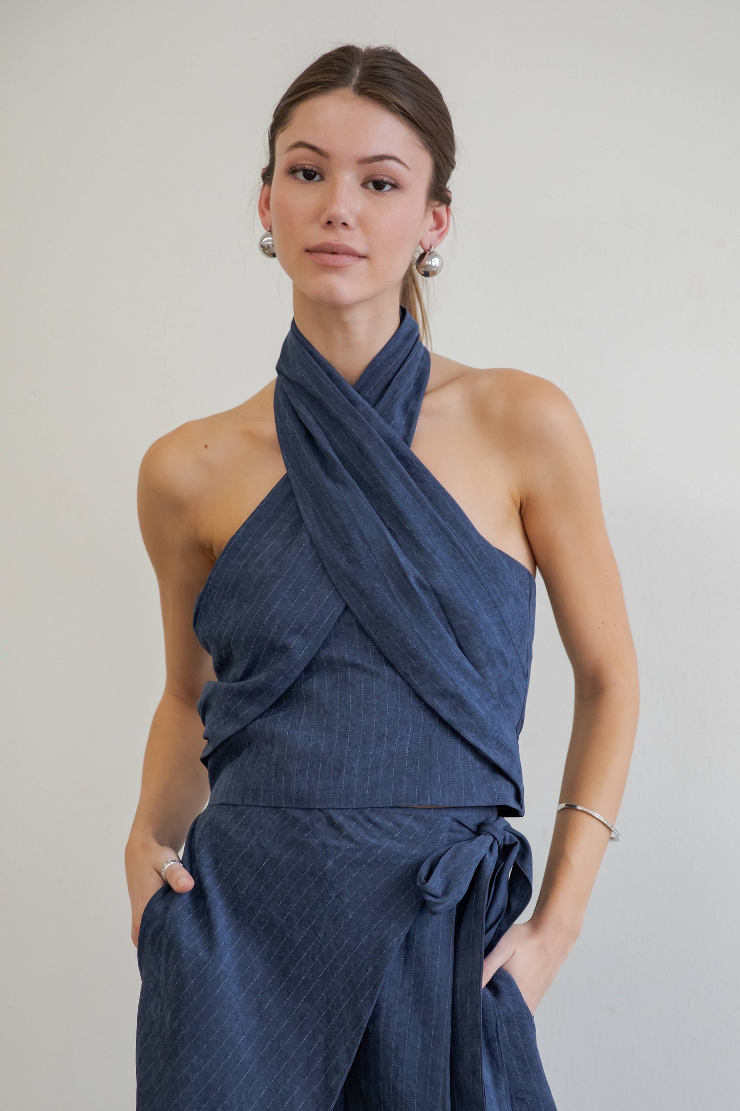 Valeria Cross-Halter Wrap Top