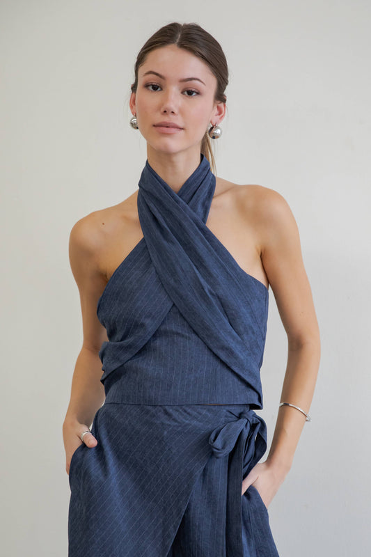 Valeria Cross-Halter Wrap Top