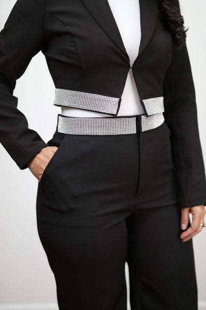 Conjunto de blazer y pantalón con diamantes de imitación