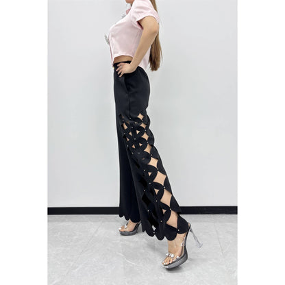 Ivory Sculpted Cutout Palazzo Pants