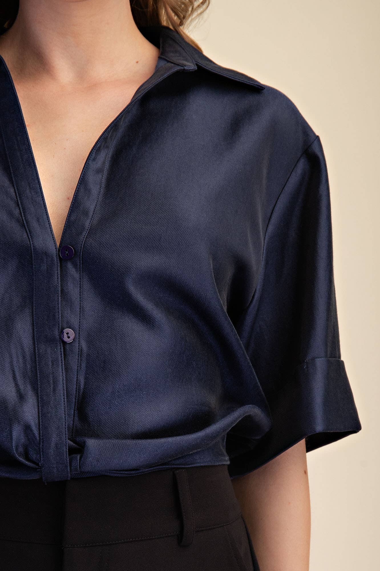 Deep Neck And Lapel Collar Short Sleeve Shirt