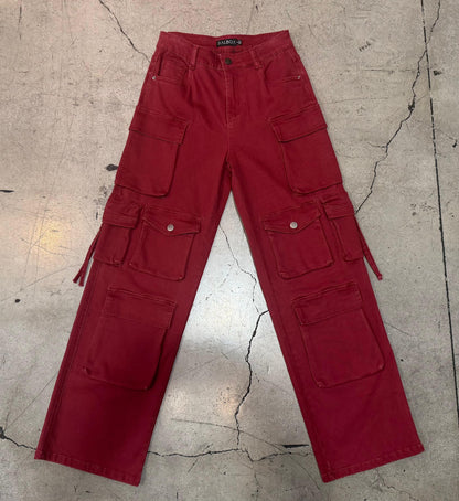 Crimson Luxe Cargo Pants