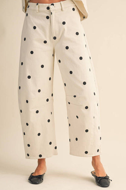 POLKADOT STRAPLESS PEPLUM TOP AND BARREL PANTS SET