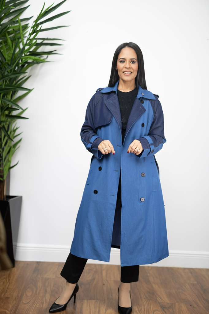 Dual-Tone Denim Trench Coat