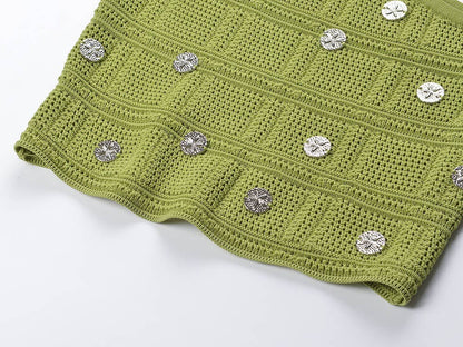 SET-36 Chic Summer Waist Tassel Knitted Skirt and Vest Set