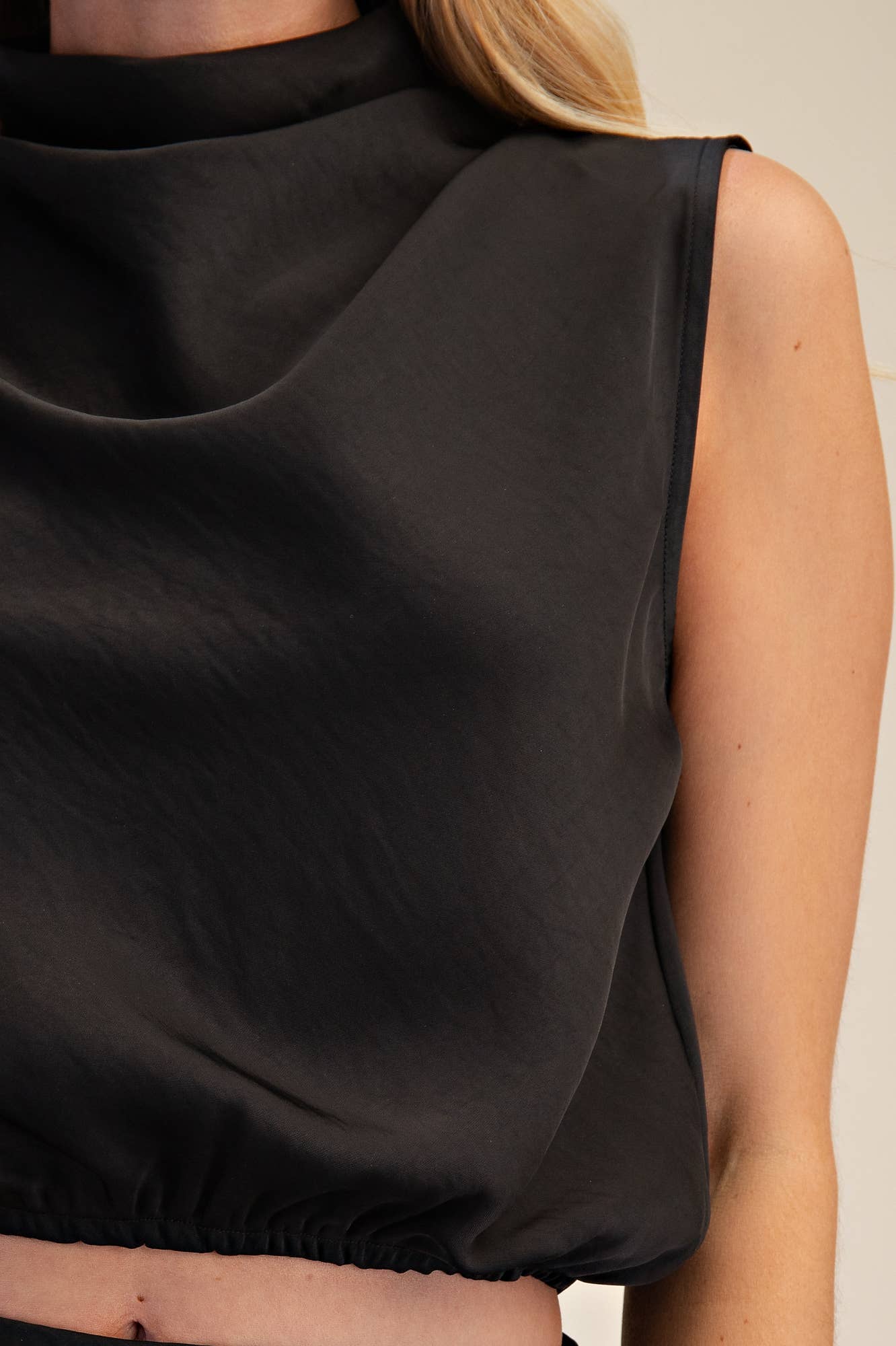 Draping High-Neck Sleeveless Top