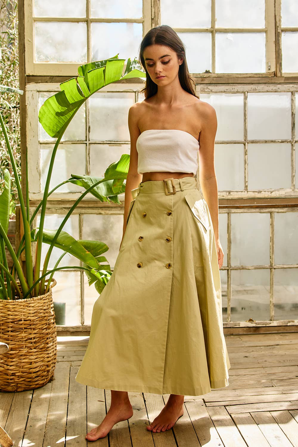 IT2916-SET Double-Breasted Trench Vest & Midi Skirt Set
