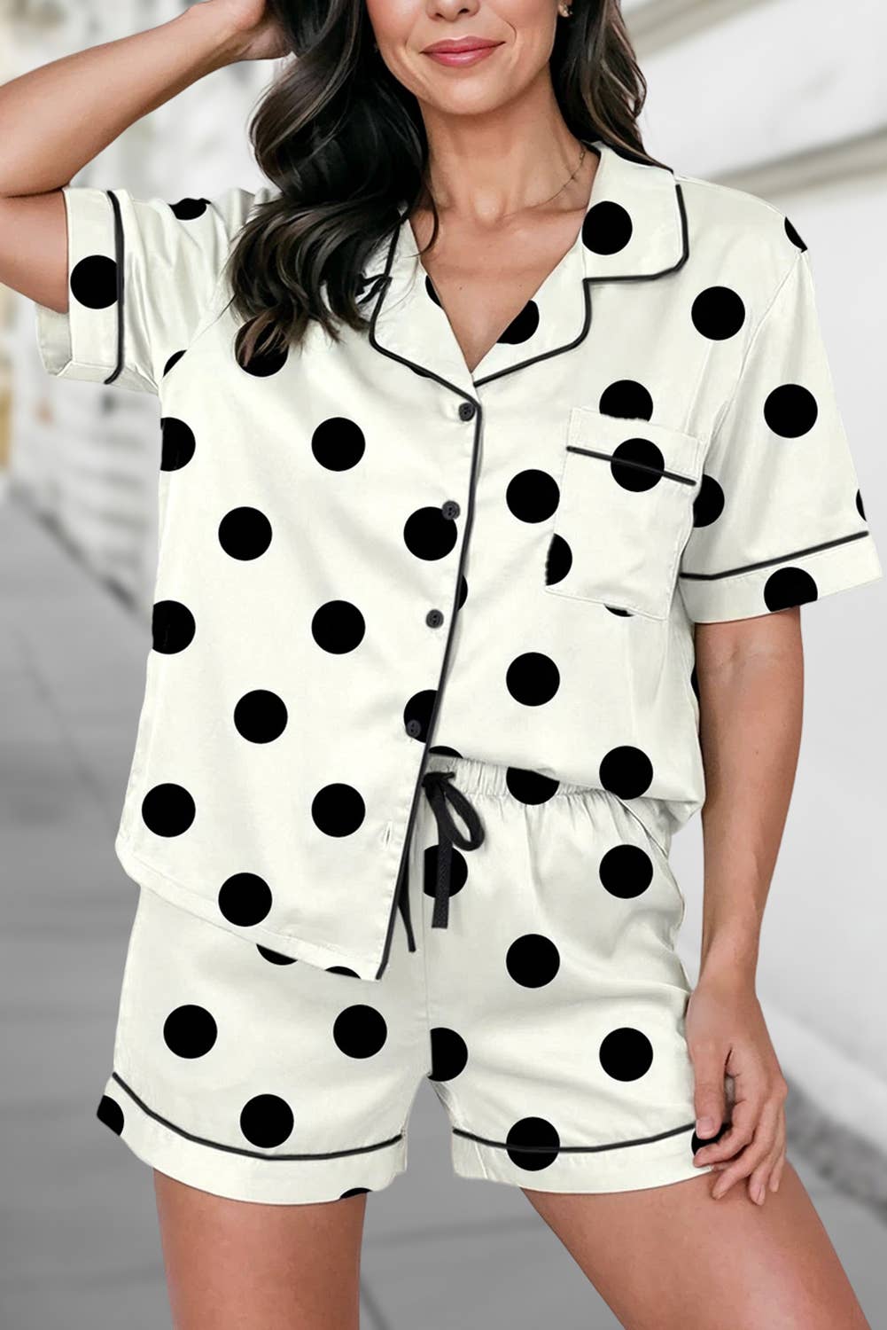 Polka Dot Print Drawstring 2pcs Pajama Set