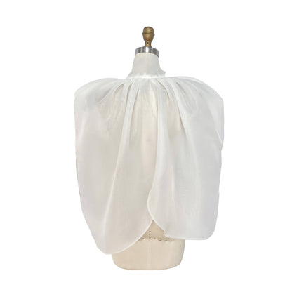 Sheer Organza Bow Tie Cape-Style Blouse