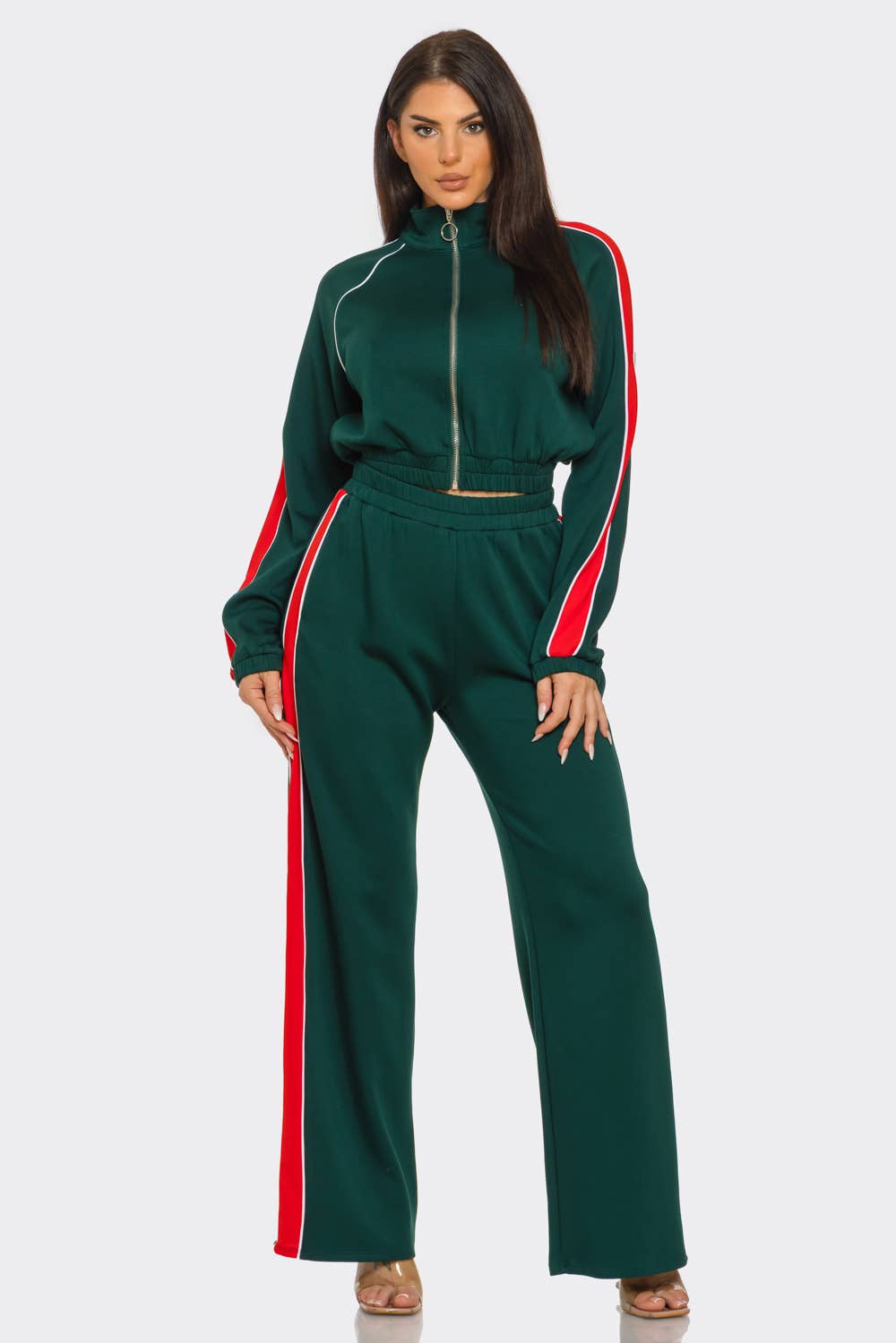 Colorblock Front Zip Up Top And Pants Set