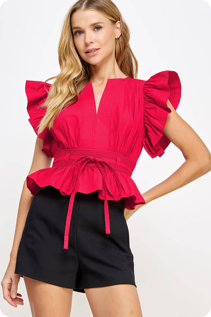 Flutter Sleeve Peplum Poplin Top