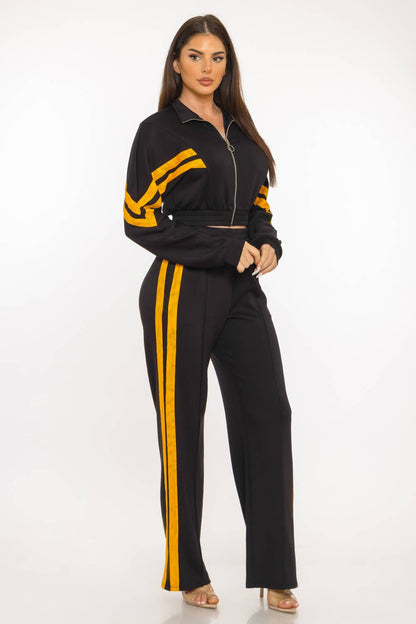 Scuba Sports Mesh Tape Front Zip Up Jacket And Pants Set