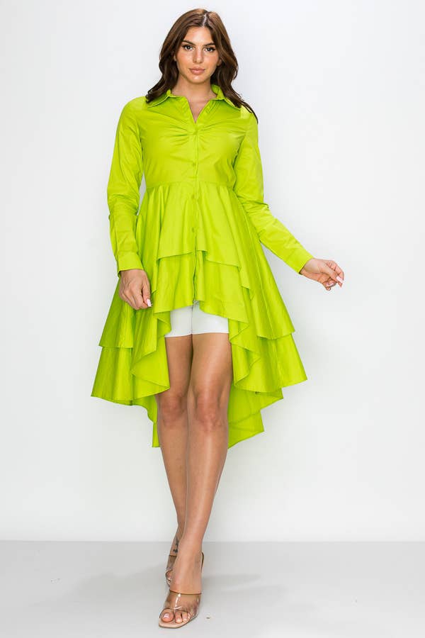 High Low Peplum Button Down dress