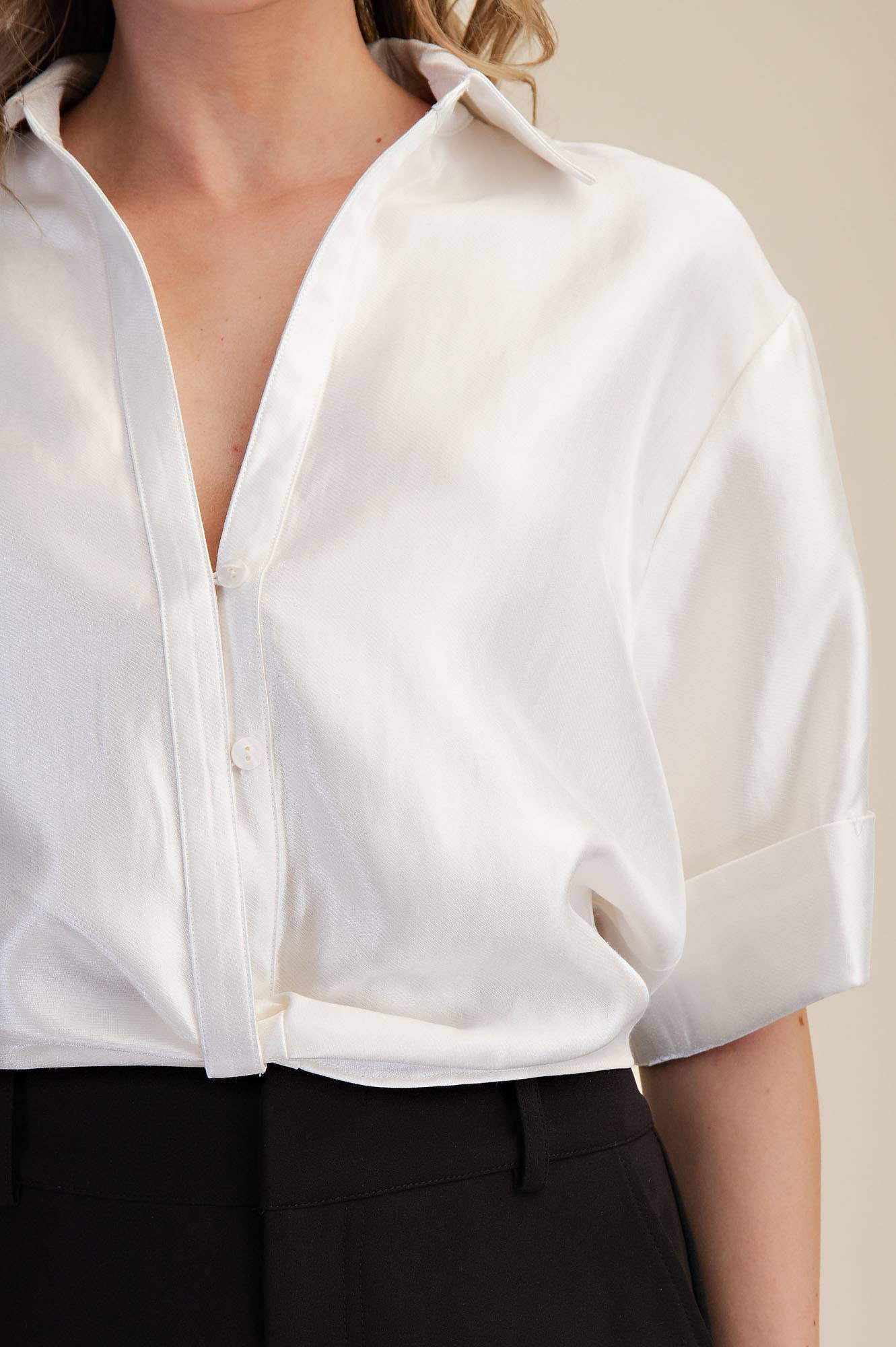 Deep Neck And Lapel Collar Short Sleeve Shirt