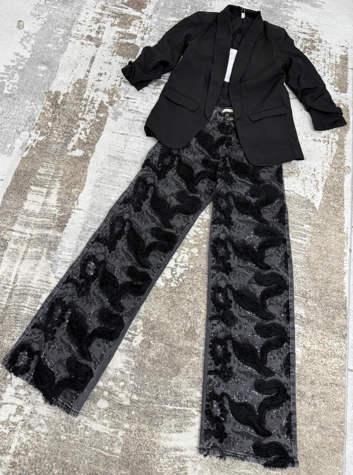 Noir Lace Wide-Leg Jeans