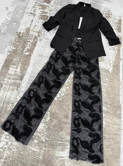 Noir Lace Wide-Leg Jeans